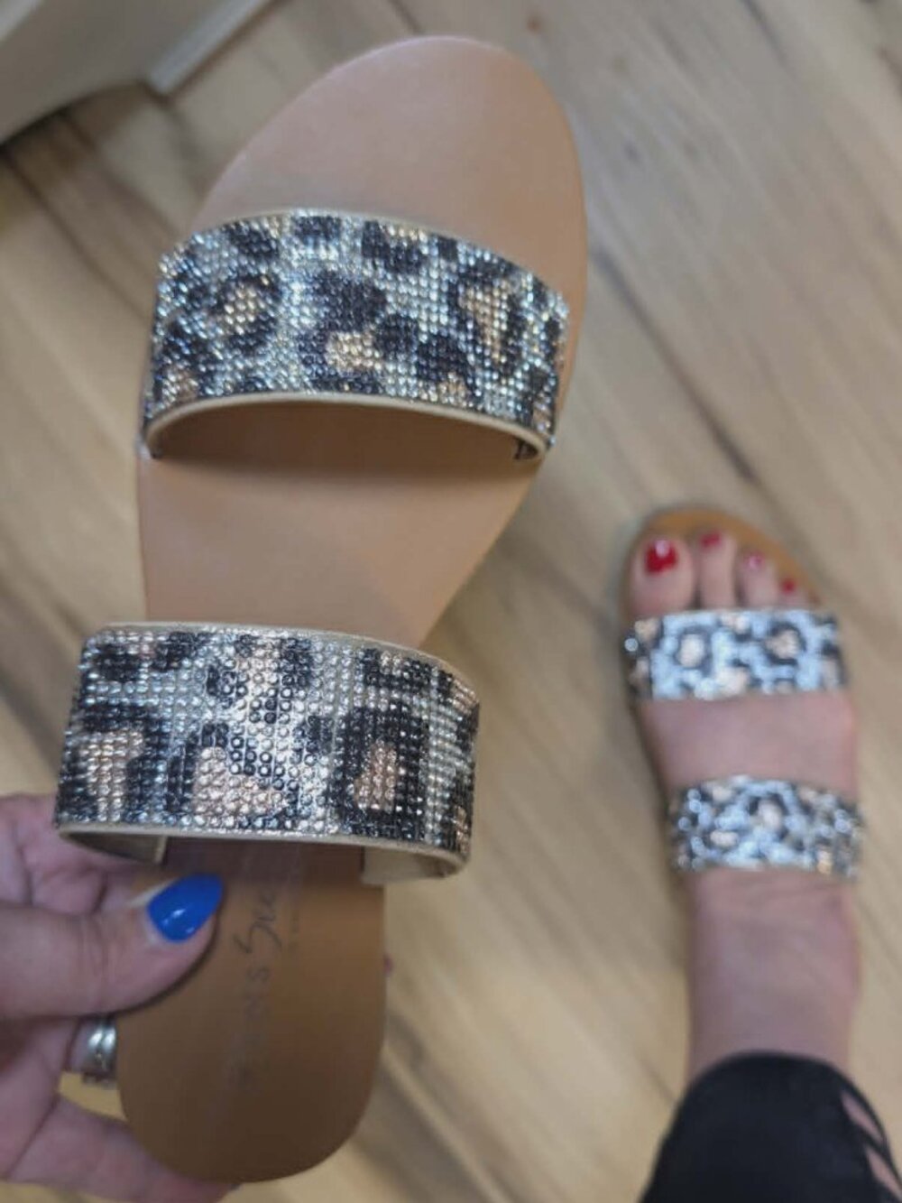Let's See Style Lucy Leopard Stone Rhinestone Slide Sandals NIB Sizes 6-11